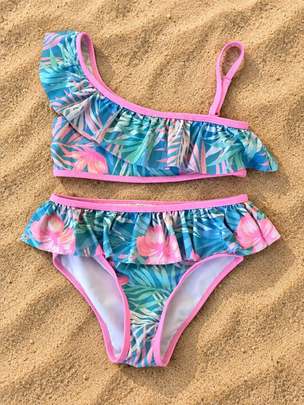 Tommy Bahama Girls Size 8 Tropical Ruffle 2 Piece Bikini Swimsuit